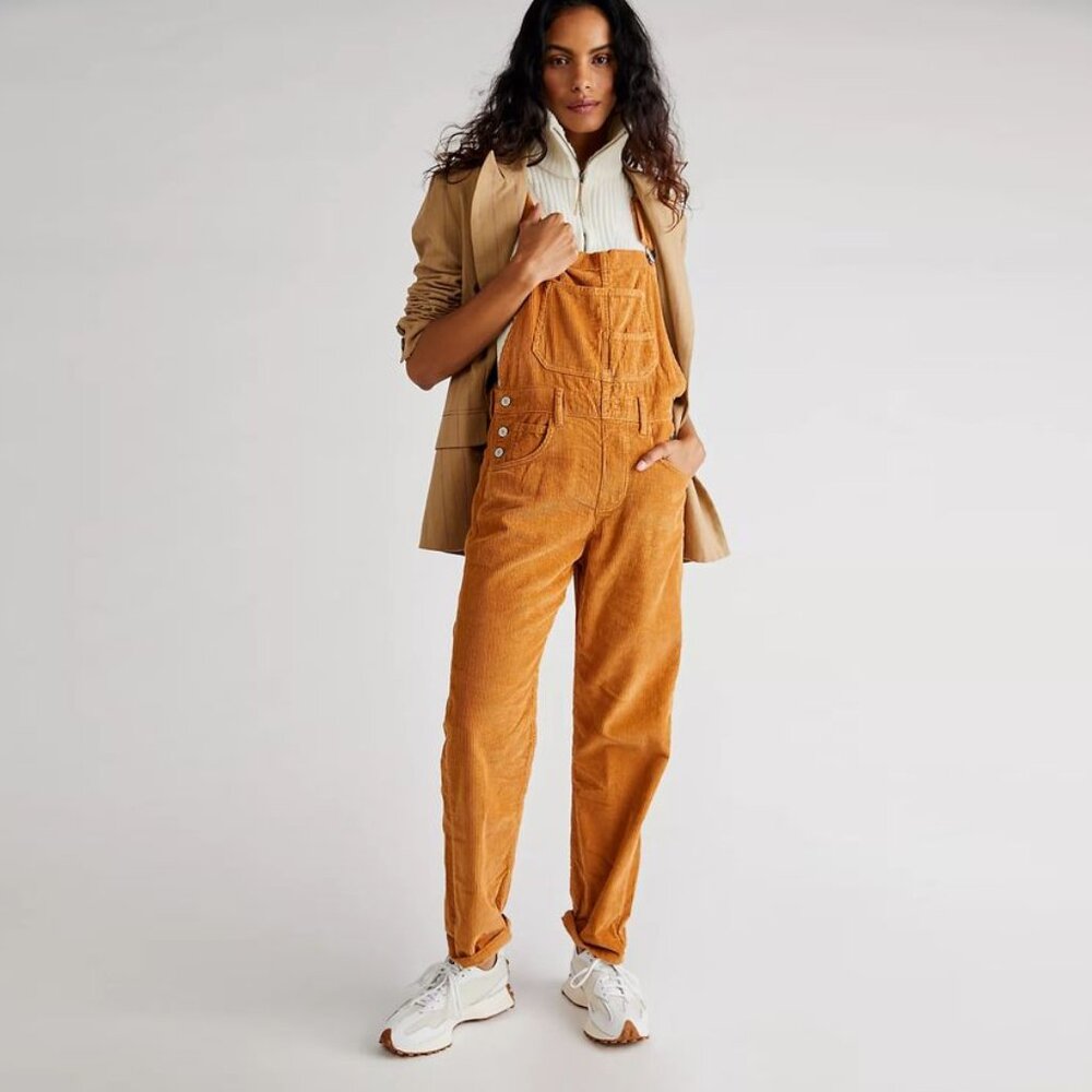We The Free Ziggy Cord Overalls Womens XS Brown Relaxed Tapered Fit Bib & Brace